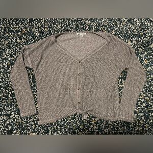 American Eagle oversized XS cropped twisted waffle knit light sweater Gray